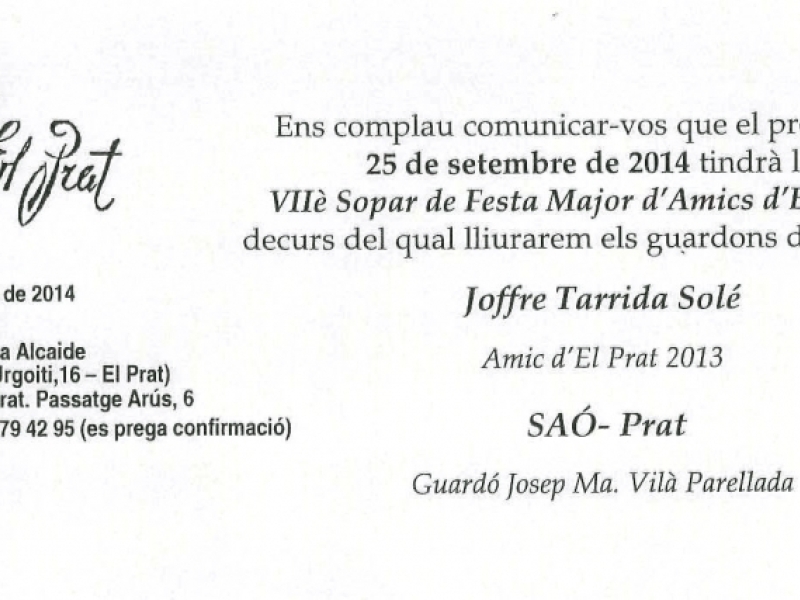Entrega Guardó Josep Maria Vilà Parellada 2014 